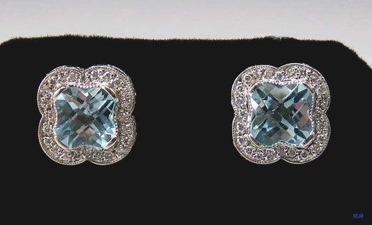 Modern 14k White Gold Topaz & Diamond Clover Earrings