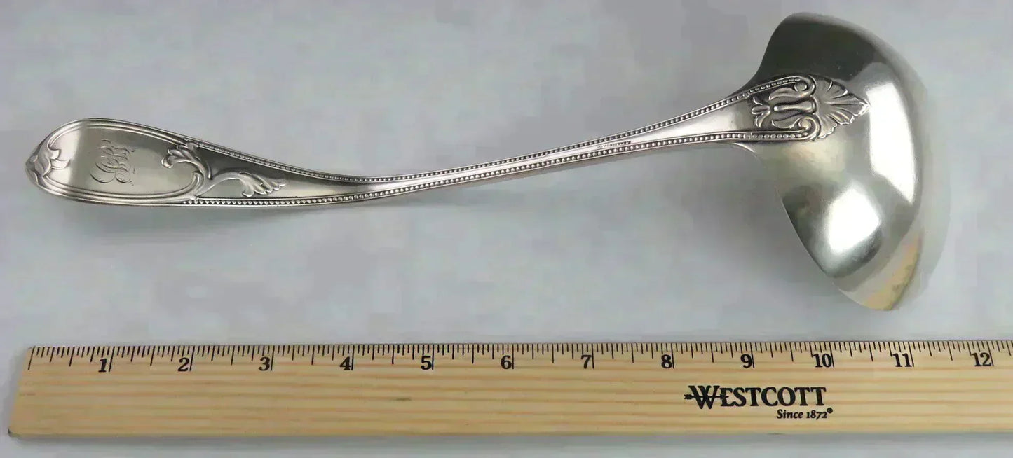 Antique 19th Century American Coin Silver Florentine Pattern Soup/Punch Ladle