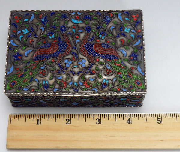 1910-1920's Greek Silver Cloisonne Peacock Box