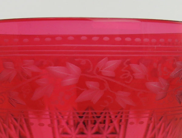 11 Antique c1870 Superb Quality Wheel Cut Ruby Red Wine Glasses