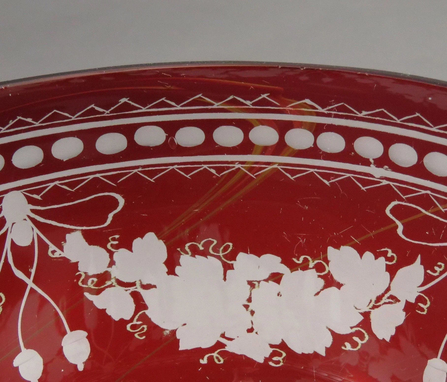 Beautiful Pair Antique Mid 1800s Bohemian Red Ruby Cut Glass Dessert Bowls (2/6)