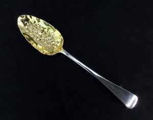 1813 Lovely English Sterling Silver Serving Spoon Floral Chased Bowl Gilded 9"