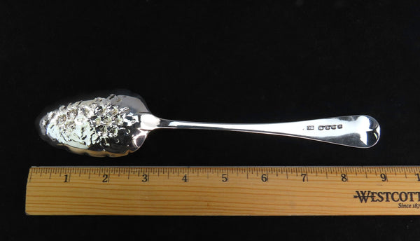 1813 Lovely English Sterling Silver Serving Spoon Floral Chased Bowl Gilded 9"