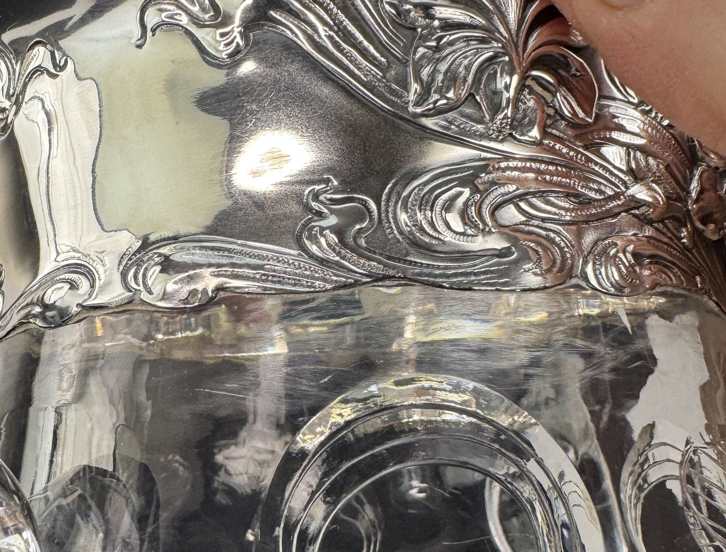 Art Nouveau Hawkes Gravic ABP Cut Glass Theodore Star Sterling Silver Vase