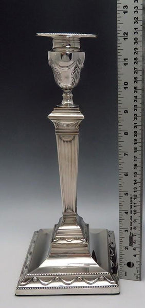 Handsome Mid 1800s Pair Old Sheffield Silverplate Column Form 12" Candlesticks