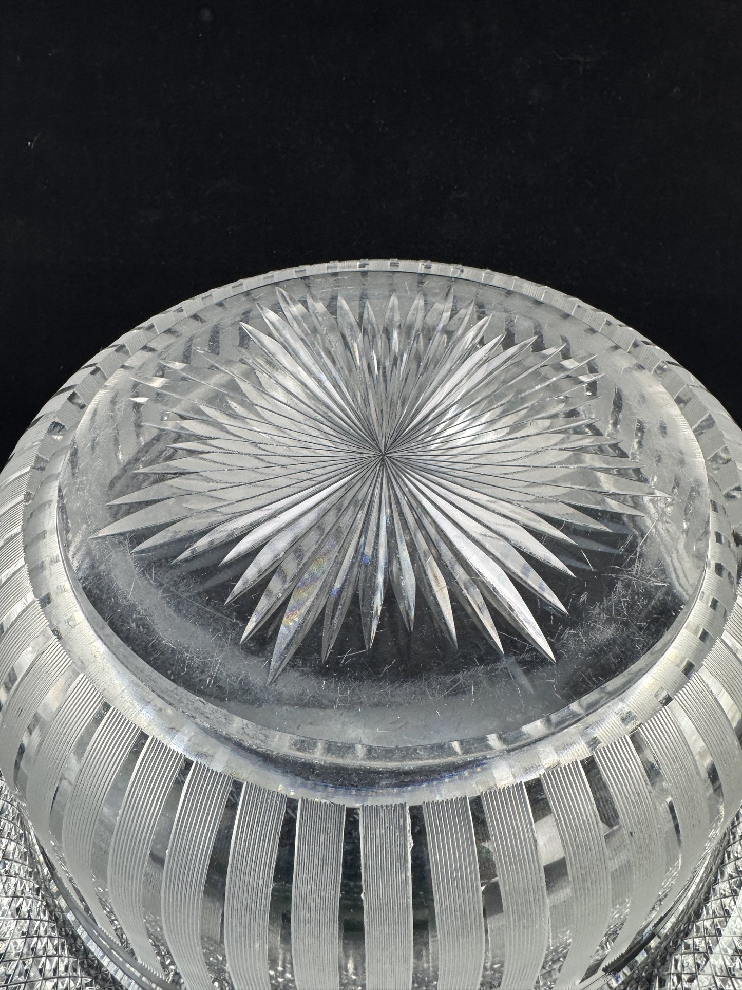 Fab American Brilliant Period Cut Glass 15" Wide Rim Vertical Stripe Bowl