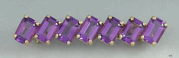 Henry Blank 14k Gold Emerald Cut Amethyst Brooch Pin