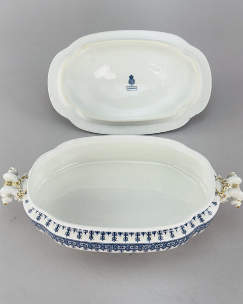 Antique Royal Worcester Oval Covered Serving Bowl With Ram's Heads 1890