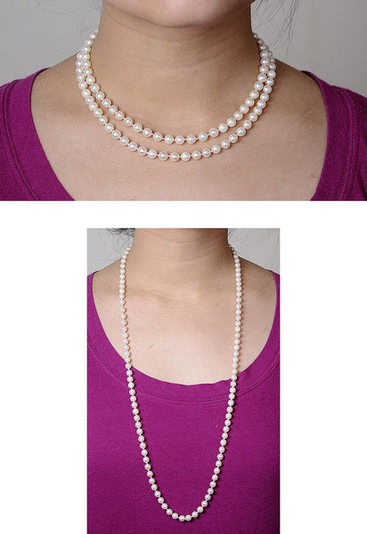 Long Individually Knotted Strand of Pearls w/14K Gold Filigree Clasp Necklace