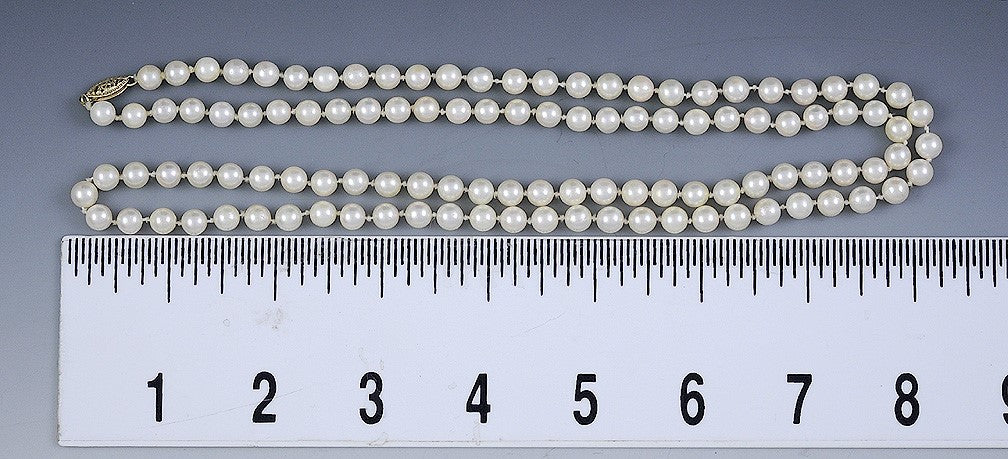 Long Individually Knotted Strand of Pearls w/14K Gold Filigree Clasp Necklace