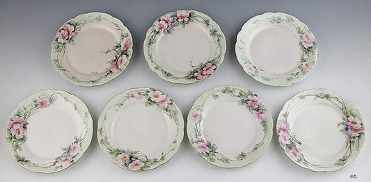 7 Antique French Porcelain Jean Pouyat Bread Butter Plates