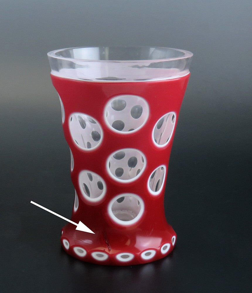 Distinctive Antique Bohemian Thousand Eyes Red White Cut to Clear Vase