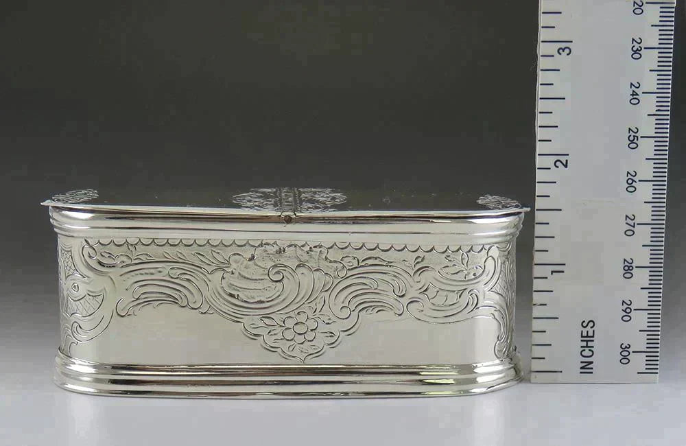 Exquisite c1740s French? European Silver Double Ended Oval Snuff Box Hand Chased