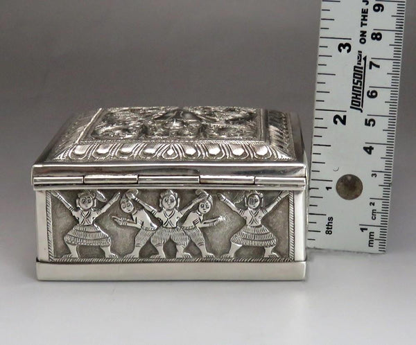 Antique Asian Silver Hand Chased Deity & Elephant Cigarette Box