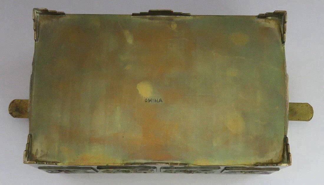Antique c1900 Chinese Enamel Brass Covered Grand Temple Box