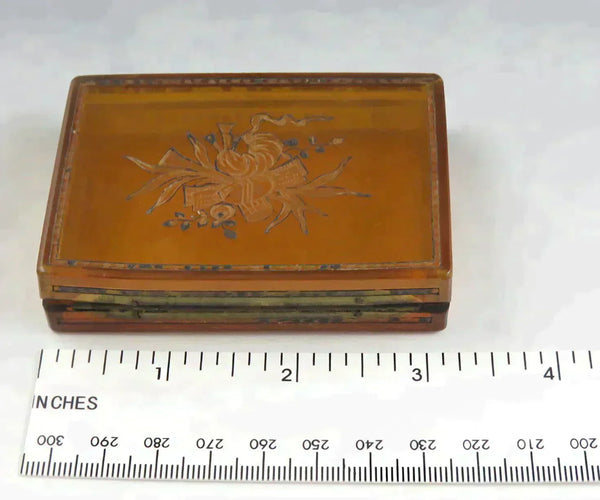 Antique 18th Century Engraved Horn and Brass Cigarette Box