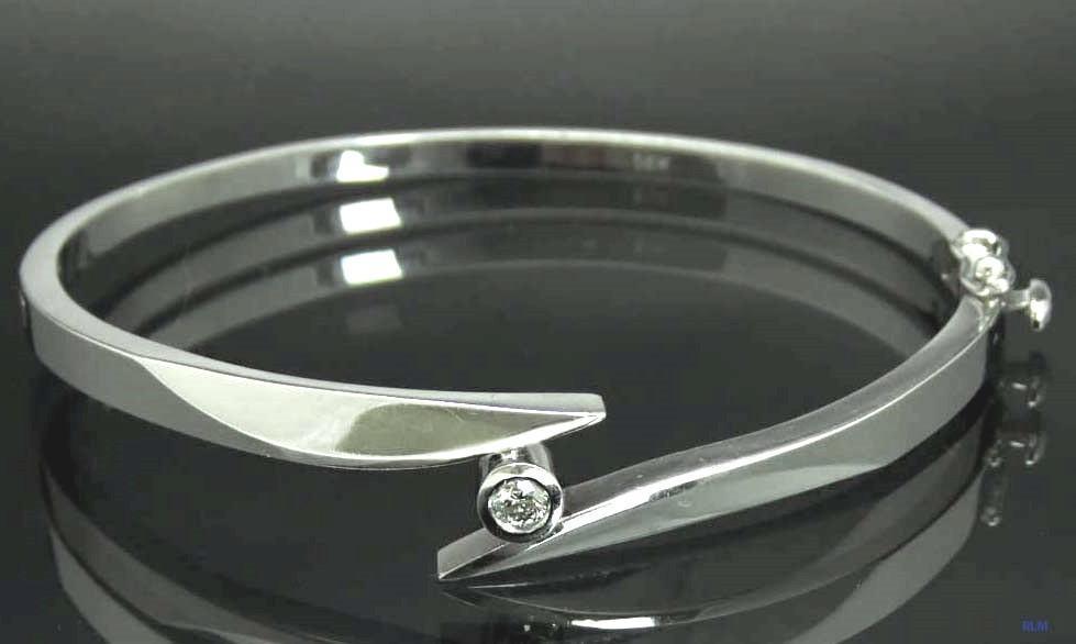 Modern 14k White Gold Diamond Bangle Bracelet