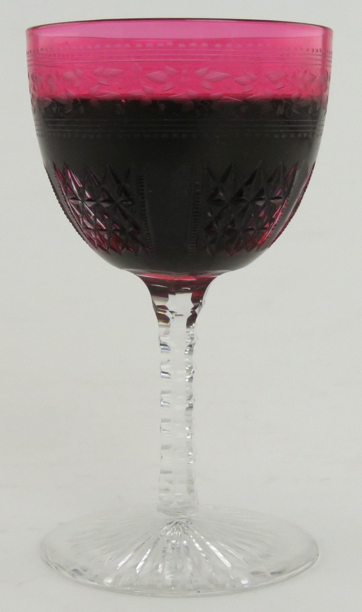 11 Antique c1870 Superb Quality Wheel Cut Ruby Red Wine Glasses