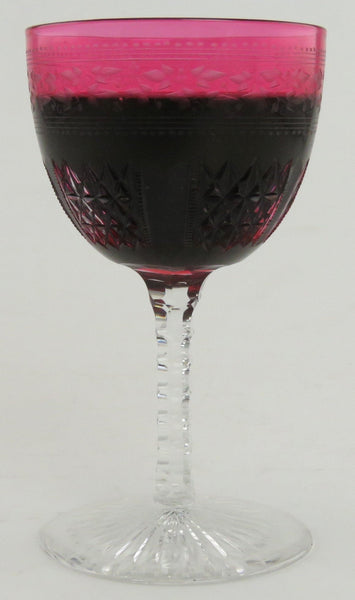 11 Antique c1870 Superb Quality Wheel Cut Ruby Red Wine Glasses