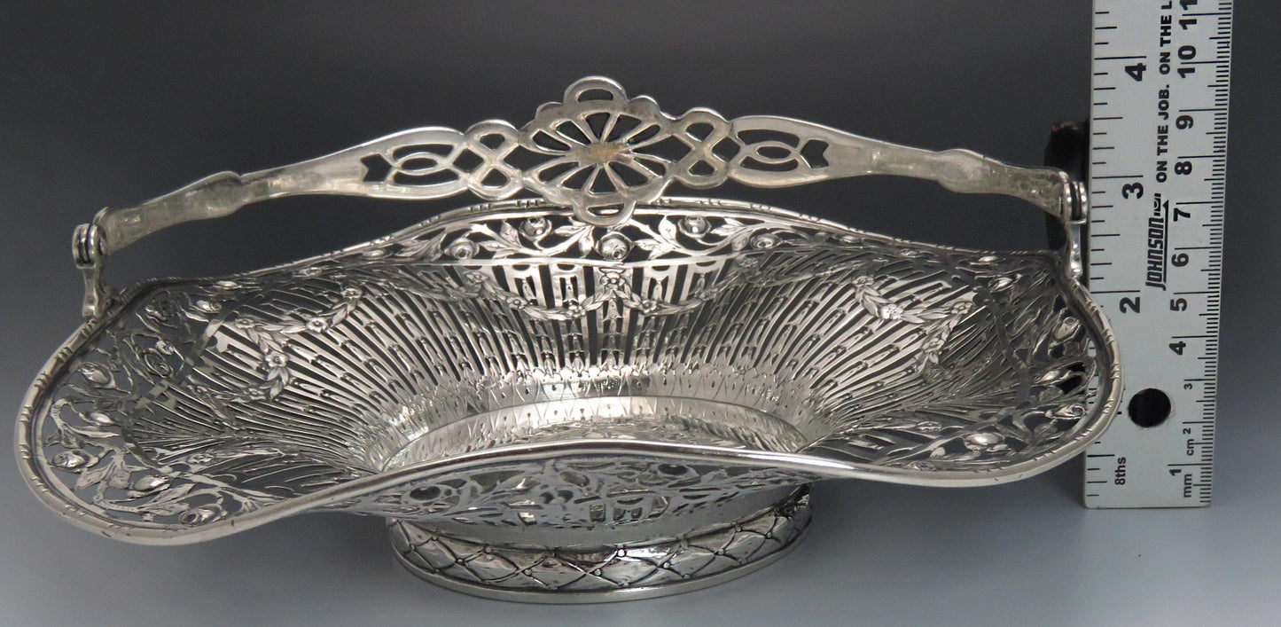 Late 1800's- Early 1900's German Continental Sterling Silver Swing Handle Basket