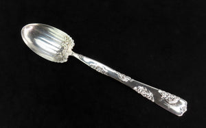 c1880s Whiting Sterling Silver Roses and Scrolls Serving Platter Stuffing Spoon