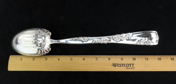 c1880s Whiting Sterling Silver Roses and Scrolls Serving Platter Stuffing Spoon