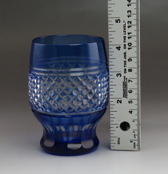 12 Antique Cobalt Blue Cut to Clear Diamond Pattern Tumblers/Glasses