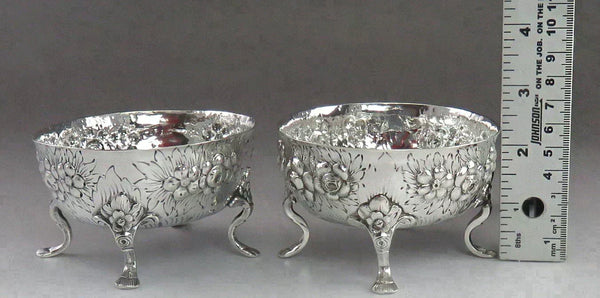 Pair Antique 1889 German Sterling Silver Hand Chased Bowls/Dishes