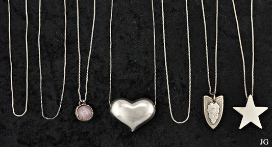 7 Sterling Silver and Silver Plated Chain Necklaces and Pendants