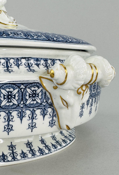 Fancy Royal Worcester Covered Serving Bowl With Ram's Heads 1890