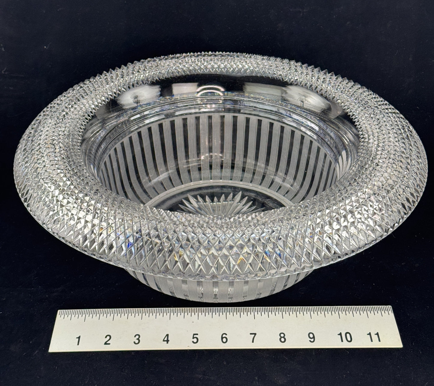 Fab American Brilliant Period Cut Glass 15" Wide Rim Vertical Stripe Bowl