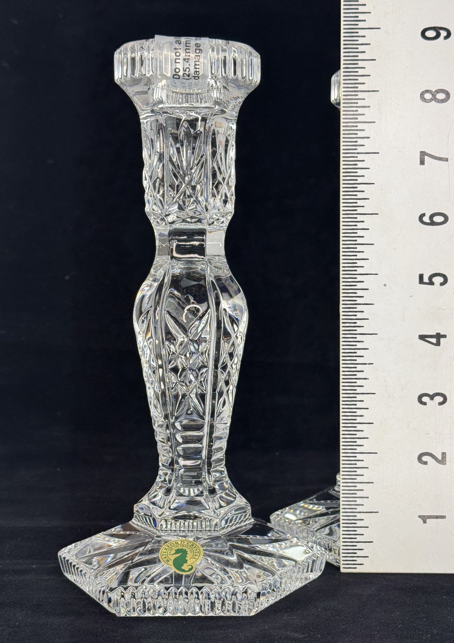 Pristine Pair Waterford Irish Crystal Glass 8.5" Hardwick Candlesticks