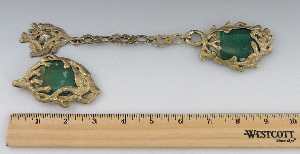 Vintage Artisan Gilt Silver Mtorolite Sea Motif 2 Pc Sash-Style Belt Clasp