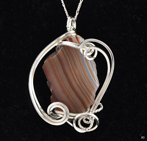 Sterling Silver and Genuine Agate Stone Necklace/Chain and Pendant Handmade