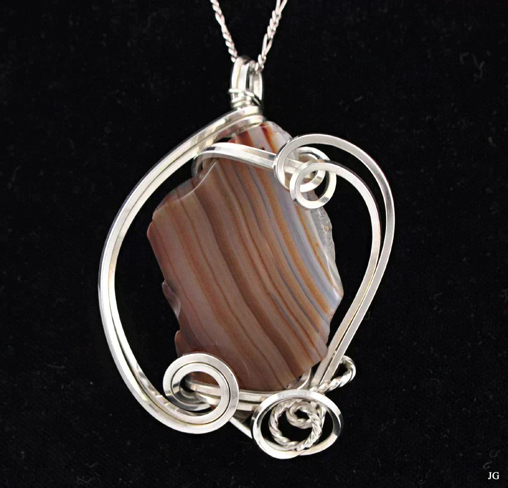 Sterling Silver and Genuine Agate Stone Necklace/Chain and Pendant Handmade