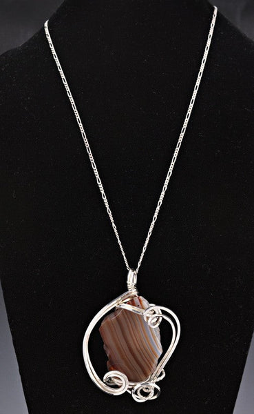 Sterling Silver and Genuine Agate Stone Necklace/Chain and Pendant Handmade