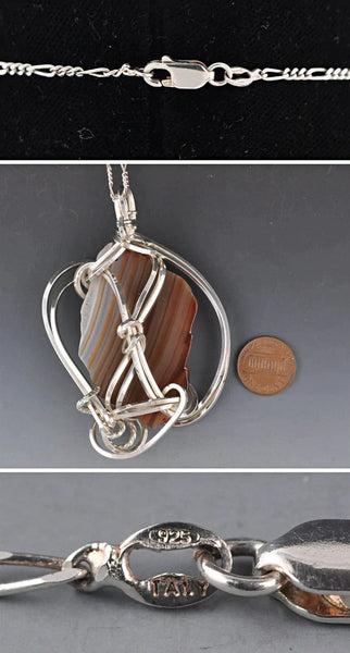 Sterling Silver and Genuine Agate Stone Necklace/Chain and Pendant Handmade