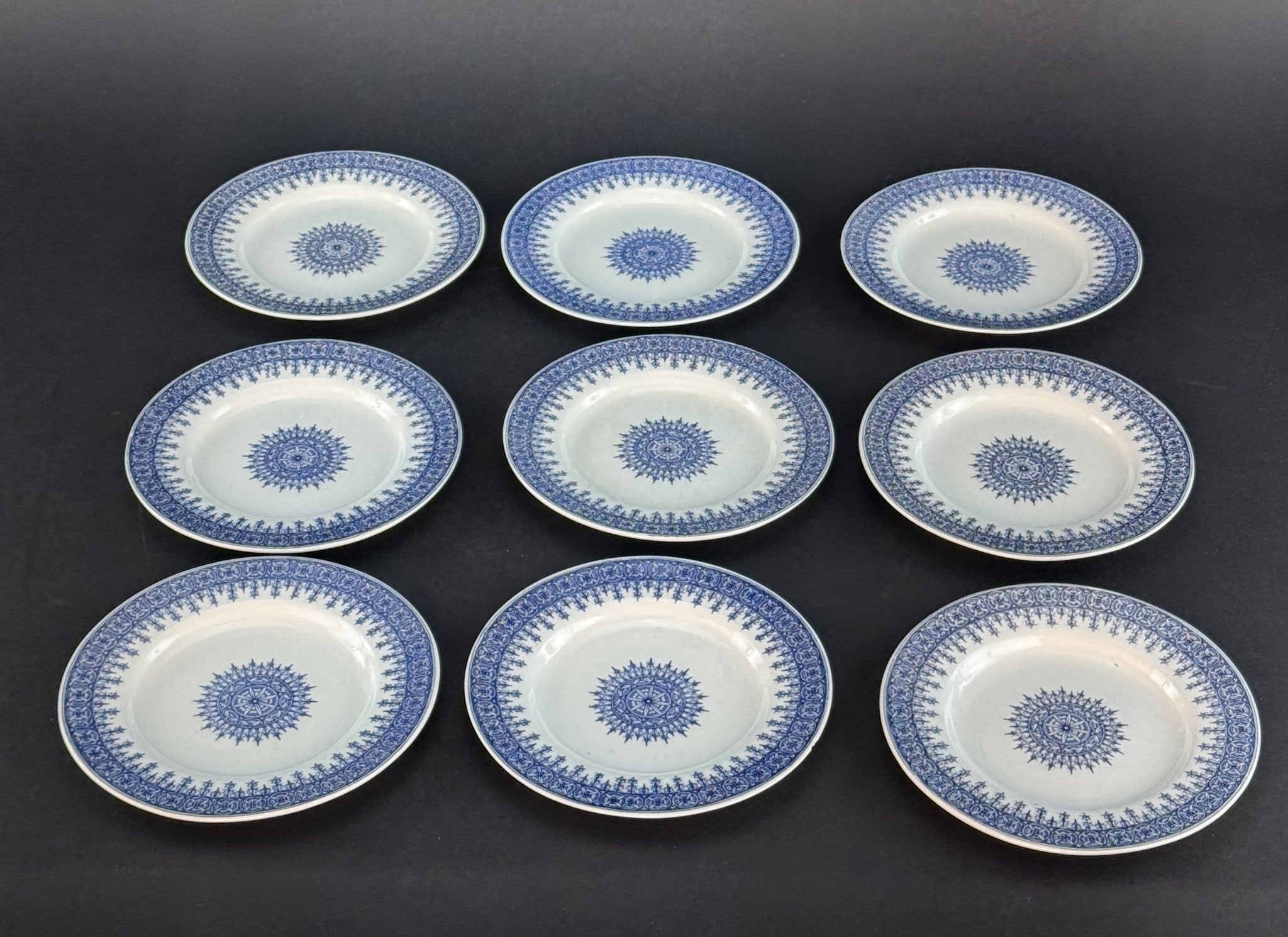 9 Royal Worcester 6 Inch Bread Plates Blue and White 1901