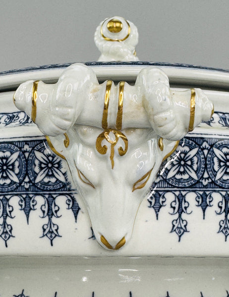 Fancy Royal Worcester Covered Serving Bowl With Ram's Heads 1890