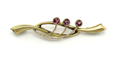 Antique English Edwardian 9K Yellow Gold & Natural Amethyst Gemstone Pin