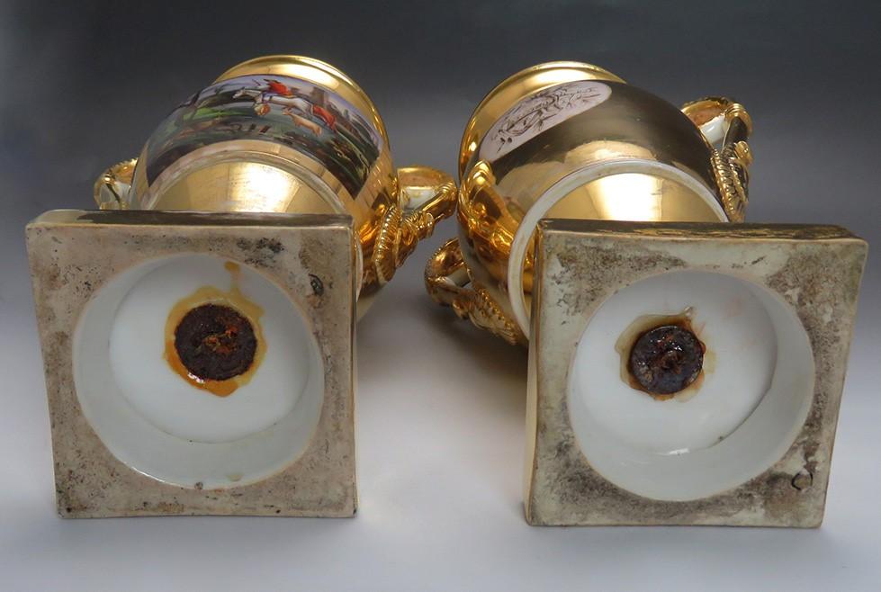 c1830s Fantastic Pair Paris Porcelain Gilt Hand Painted Grecian Urns