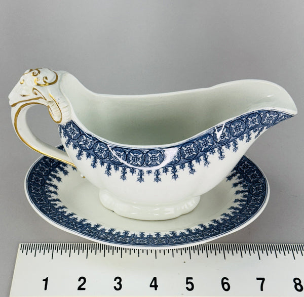 Antique Royal Worcester Gravy Boat and Under Plate w Ram's Heads 1890