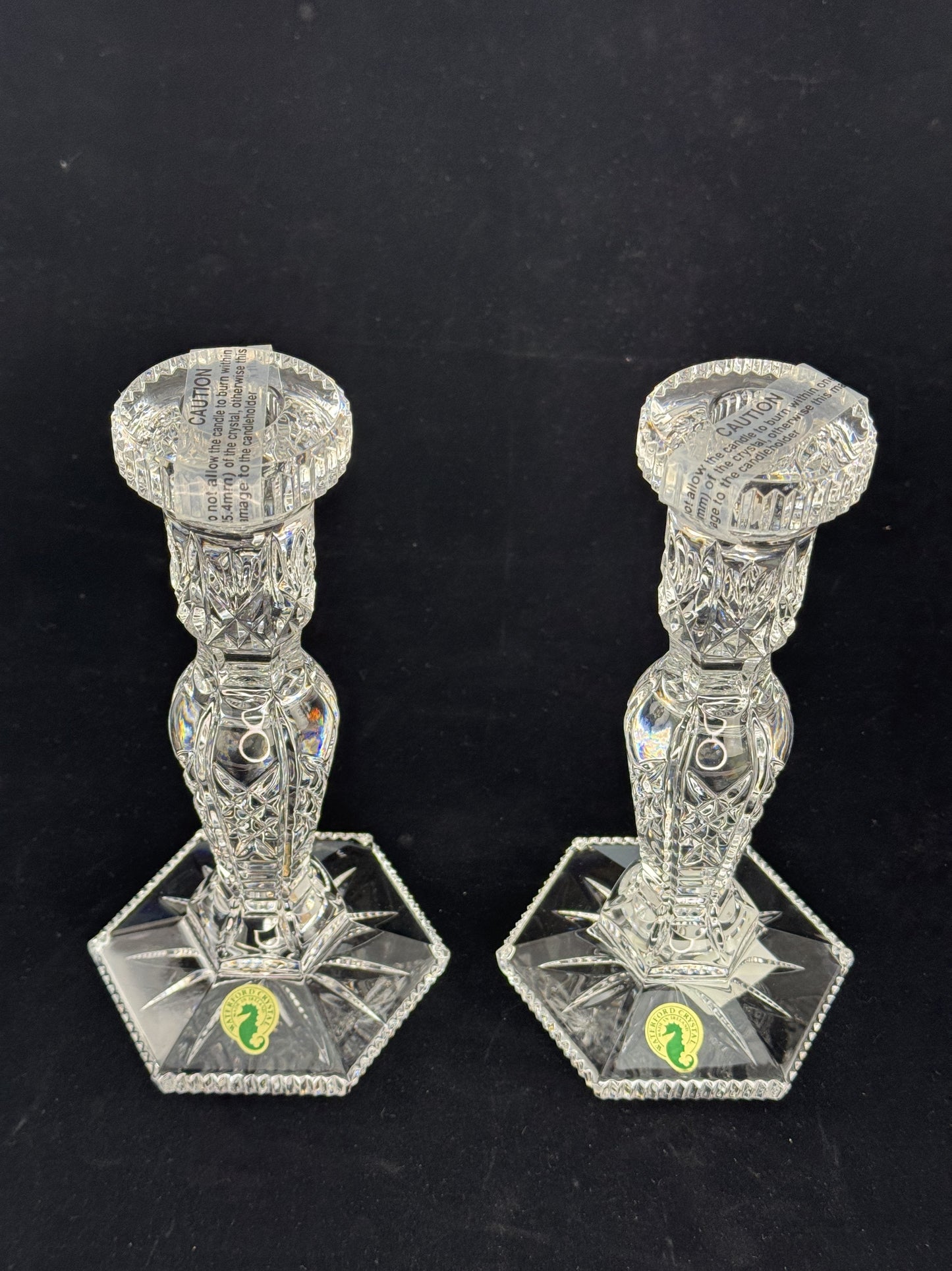 Pristine Pair Waterford Irish Crystal Glass 8.5" Hardwick Candlesticks