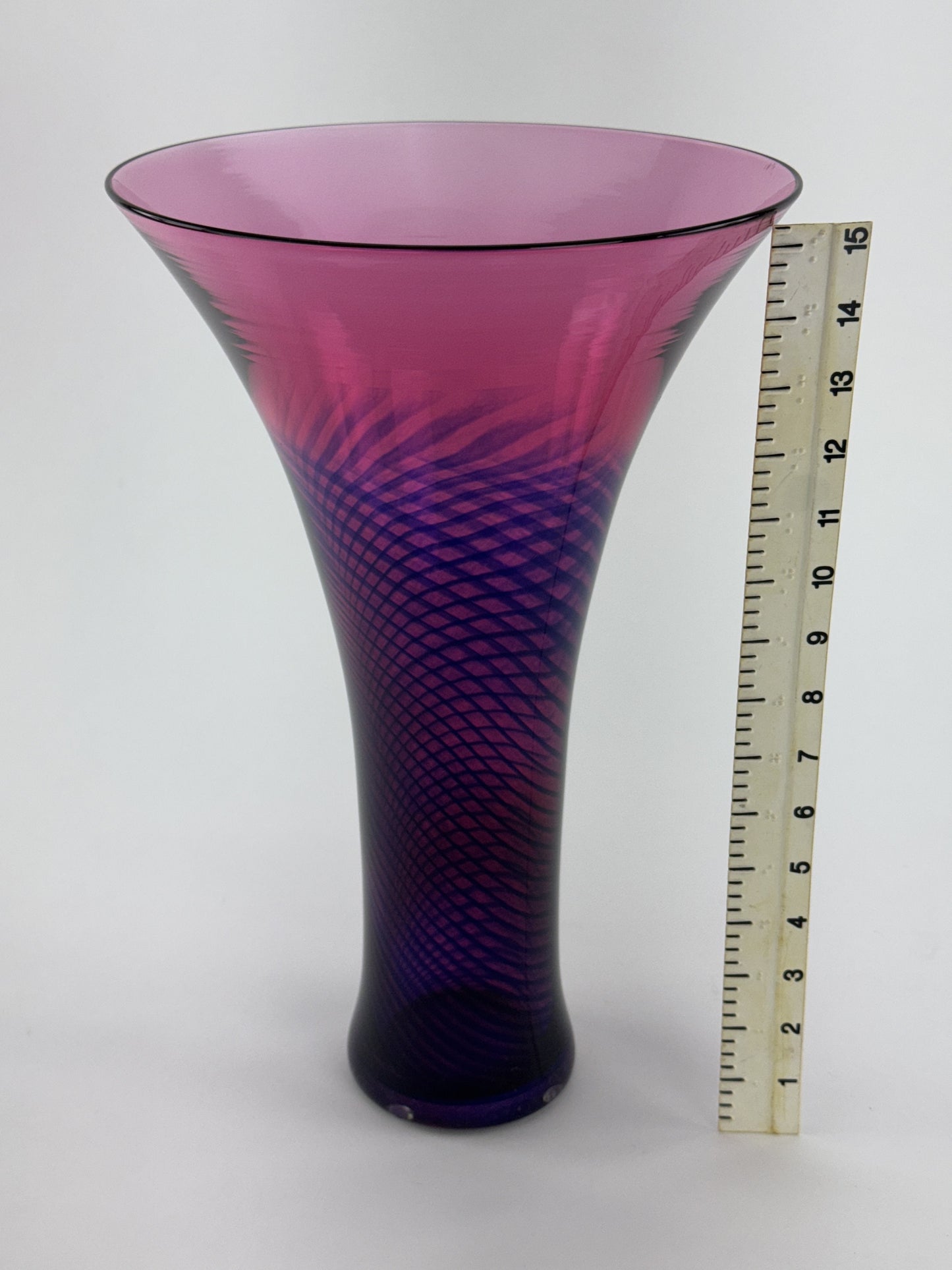 Beautiful Young Constantin Red Purple Blue Swirl Art Glass Flared Trumpet Vase