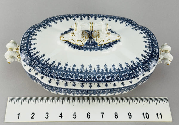 Antique Royal Worcester Oval Covered Serving Bowl With Ram's Heads 1890