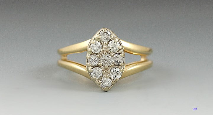 Very Nice 14k Gold & Diamond Marquise Navette Ellipse Ring Size 5.25