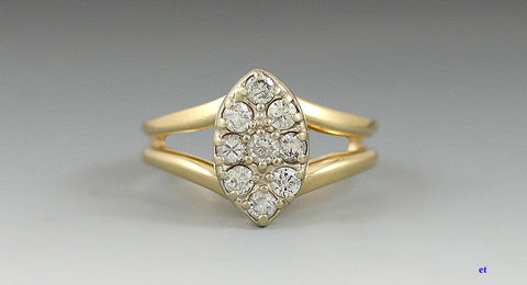 Very Nice 14k Gold & Diamond Marquise Navette Ellipse Ring Size 5.25