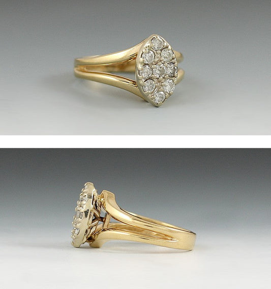Very Nice 14k Gold & Diamond Marquise Navette Ellipse Ring Size 5.25