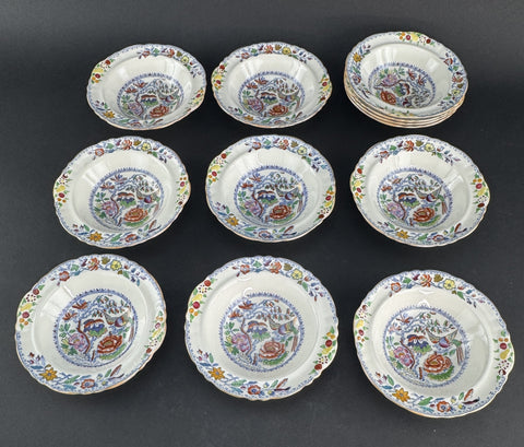 Great Set 12 c1920s Mason's Ironstone China Flying Bird 6.5" Dessert Fruit Bowls