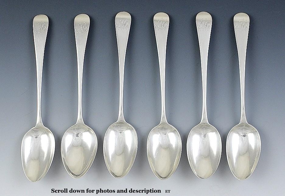 Great Quality Set 6 Georgian English Sterling Silver Tea Spoons 1806